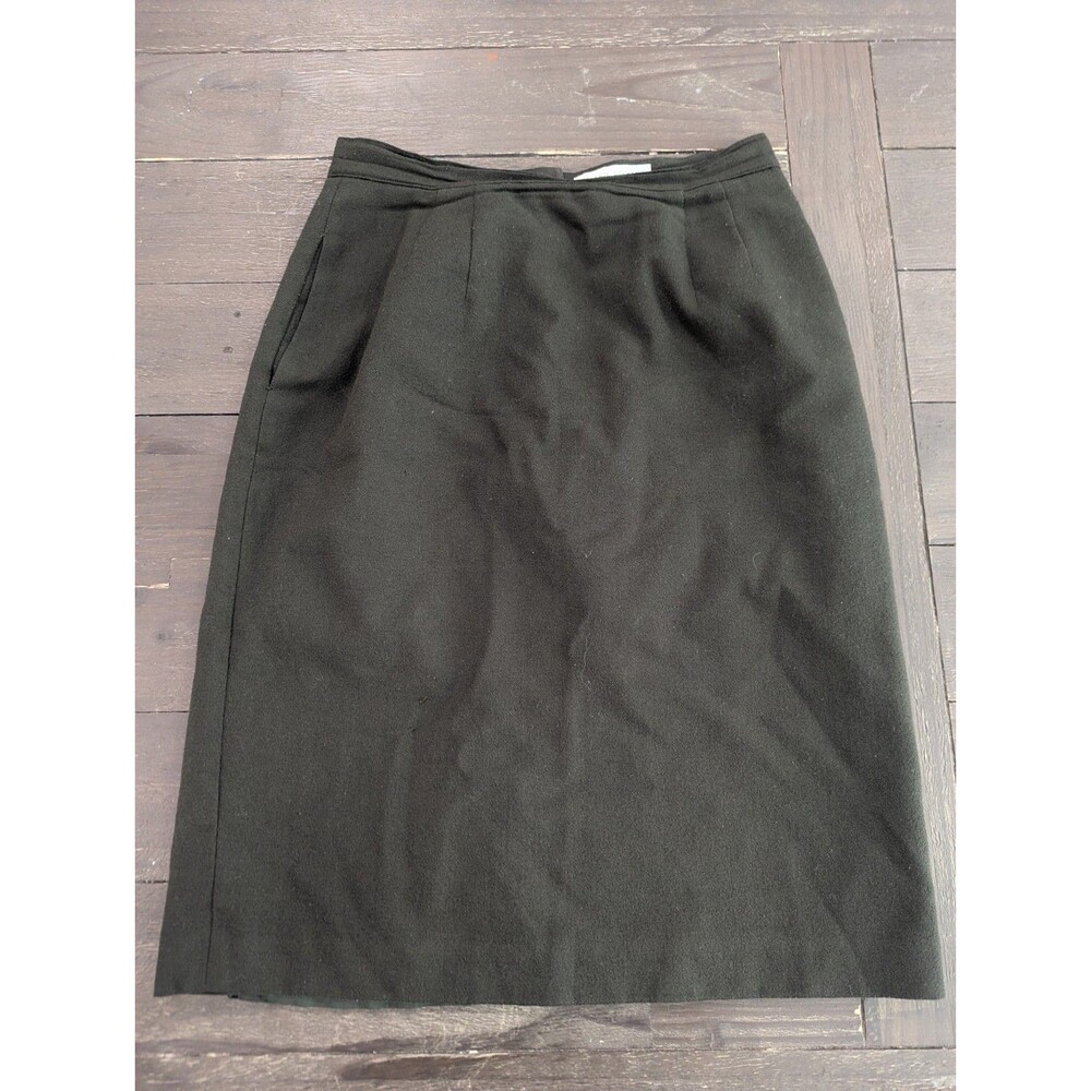 Vintage Valerie Stevens Petites PURE WOOL pencil Skirt With Pockets Sz 12 Green